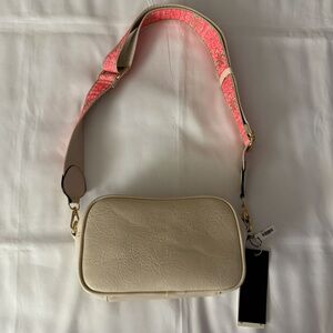 NWT Le Miel Vegan Leather Crossbody in Sand w/ Patterned Adjustable Strap